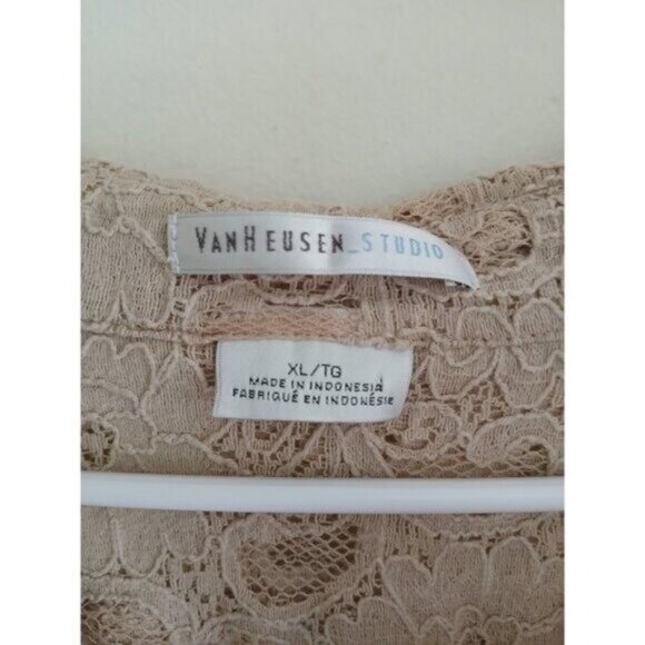 VAN HEUSEN STUDIO Lace Blouse XL Button Up Collared Romantic Boho Cottagecore - Picture 4 of 7